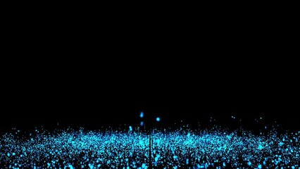 3d abstract digital technology animated blue light particles rain hits the ground on black backgroun