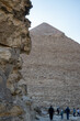 Pyramid among large rocks in the morning in the Giza pyramids area in Egypt