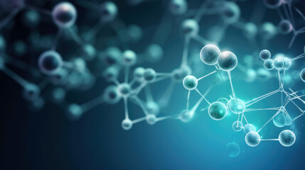 Molecular cosmetics, molecular chain of molecules on blue background, health beauty. Abstract background for displaying cosmetic Generative AI