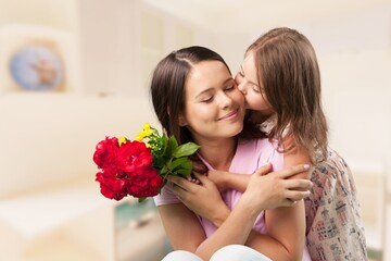 Wall Mural - Happy young mother and cute child