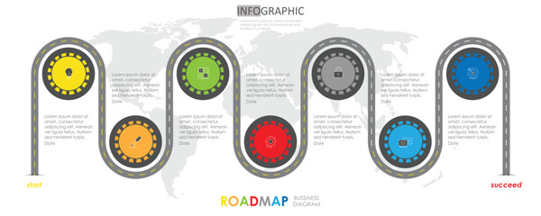 Wall Mural - roadmap business project timeline diagram Infographic roadmap template for business. 7 week  7 step modern Timeline diagram calendar with presentation vector infographics.	