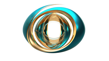 Wall Mural - quantum tunnel in teal and gold abstract colorful shape, 3d render style, isolated on a transparent background