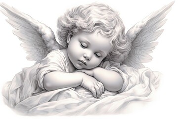 Sleeping cute little angel illustration. AI generated