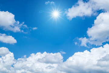 Canvas Print - sun, beautiful blue sky with white clouds.