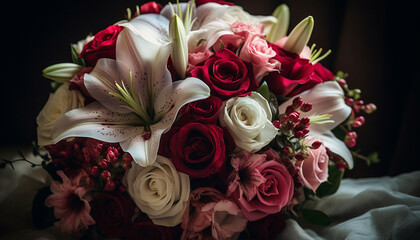 Wall Mural - Fresh bouquet of pink and purple blossoms generated by AI