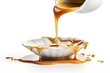 Pouring Sweet Liquid Caramel Sauce On White Background