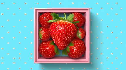 Wall Mural - frame of strawberry on , background, Bright color. Generative Ai