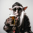 a goblin drinking beer