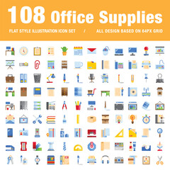 Wall Mural - office supplies set of flat style icons for web and applications