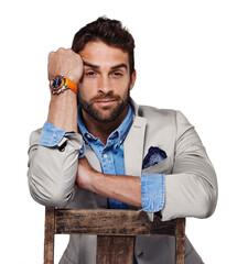 Canvas Print - Fashion, luxury and portrait of business man on transparent background for elegant, glamour and trendy style. Hipster, cool and classy with male model on png for fancy, pride and confidence