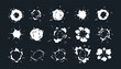 Radial explosive effect. Cartoon comic circle burst, bomb explosion, game VFX elements, round steam cloud, energy explosions, speed bang power. Vector set