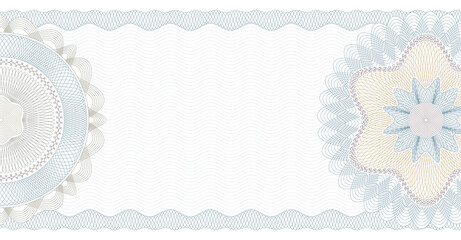 voucher guilloche. gift certificate, coupon or cheque template with guilloche border and rosette. wa
