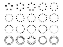 Star Circle. Round Frames With Stars For Badge, Emblem And Seal. Circular Rating Icons With Fave Five Pointed Silhouette Star, Award Vector Sign Set