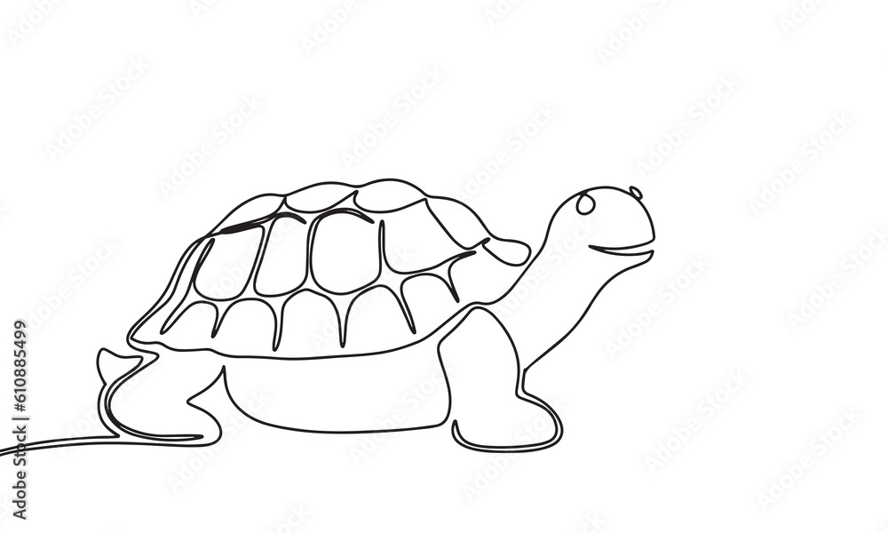 Turtle one line continuous. Line art, outline isolated on white ...