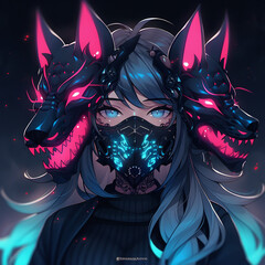 Wall Mural - anime girl in a wolf mask Generative AI