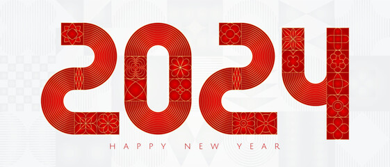 Wall Mural - Gold 2024. Gold red luxury abstract geometry new year card.