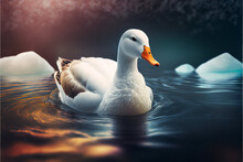 Cute White Duck Swimming In Open Water Generative AI