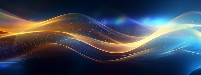 Data transfer technology concept wallpaper texture background banner illustration - Abstract futuristic with gold blue glowing neon moving high speed wave lines and bokeh lights Generative AI