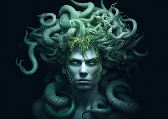 Wall Mural - male concept of mythical  medusa . Generative AI