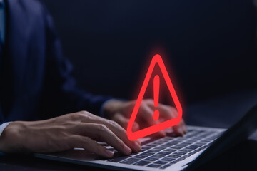 Wall Mural - warning triangle and exclamation sign icon caution of dangerous problems server error