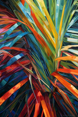 Poster -  An abstract painting of palm branches using expressive brushstrokes and a vibrant color scheme, capturing the essence of movement and vitality.  Generative AI technology.