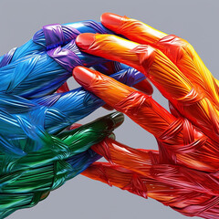 Leinwandbilder -  A conceptual artwork of abstract palm hands reaching towards each other, symbolizing unity, connection, and the power of human touch.  Generative AI technology.