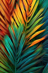 Leinwandbilder -  A digital manipulation of abstract palm leaves transformed into a kaleidoscopic pattern, representing the complexity and diversity of nature.  Generative AI technology.