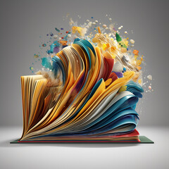 Leinwandbilder -  An artistic representation of an abstract book with pages unfurling like a wave, symbolizing the dynamic and ever-evolving nature of storytelling.  Generative AI technology.