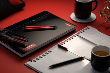 Leinwandbilder - a black and red month lined desk calendar with handwritten notes and reminders, representing effective time management and planning.  Generative AI technology.