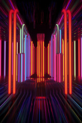 Leinwandbilder - An abstract installation using LED lights or neon tubes, creating a visually striking representation of vibrant and clear energy.  Generative AI technology.