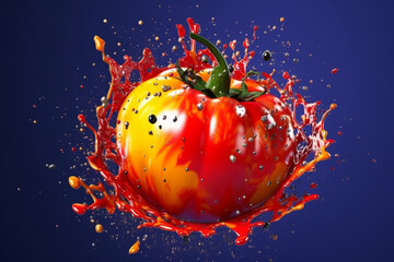 Aufkleber - An vibrant photograph of a Tomato splashed in bright paint, symbolizing freshness and health.  Generative AI technology...
