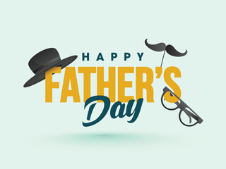 Wall Mural - Happy Father's Day Banner Design with Male Hipster Elements on Pastel Green Background.