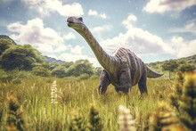 Brachiosaurus On Meadow . Created By Generative AI .