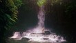 Active lifestyle travel people explore amazing waterfall hidden in tropical rainforest jungle on nature background 4K
