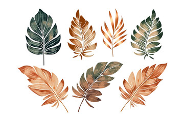 Poster - Hand painted tropical leaves  set. Generative AI