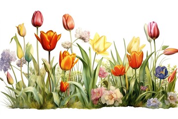 Canvas Print - tulips spring isolated on white background. Generated by AI.