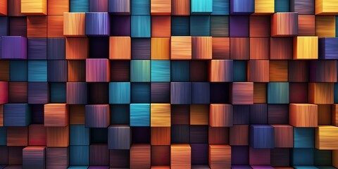 AI Generated. AI Generative. Carved wood cube blocks vibrant timber color abstract geometric patter decoration. Graphic Art