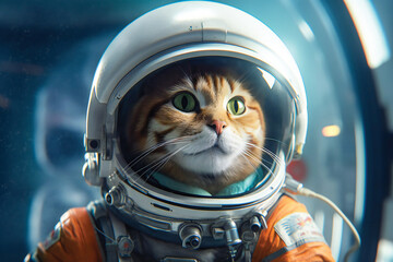 cute space cat dressed in astronaut suit. created with generative ai technology.