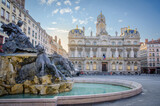 Fototapeta Miasto - View of the fountain Bartholdi in Lyon France