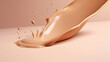 Liquid foundation splashing on light clean background, Close-up of isolated make-up smudges or beige skin care fluid