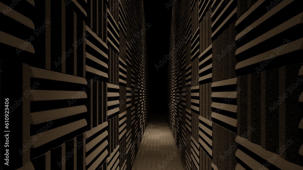 alone in the dark of empty backroom liminal space 3d render