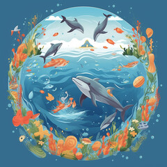 Wall Mural - Nature Ocean World Day Illustration AI Generated