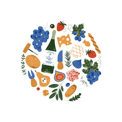 Wall Mural - antipasti wine snacks composition. various appetizers collection.