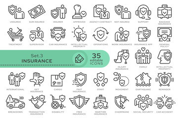 Set of conceptual icons. Vector icons in flat linear style for web sites, applications and other graphic resources. Set from the series - Insurance. Editable outline icon.	
