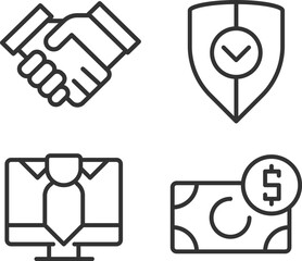 Sticker - Business partnership pixel perfect linear icons set. Safe commercial deal. Company profit increasing. Customizable thin line symbols. Isolated vector outline illustrations. Editable stroke