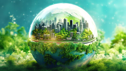 Wall Mural - Glass globe in the in nature concept for eco friendly enviroment and conservation. Generative Ai