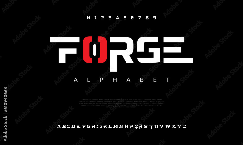 Abstract digital technology logo font alphabet. Minimal modern urban fonts for logo, brand etc. Typography typeface uppercase lowercase and number. vector illustration