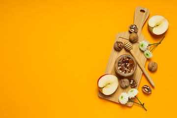 Wall Mural - Concept of tasty and sweet food - honey with nuts