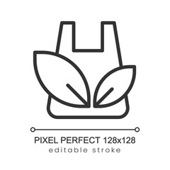 Sticker - Eco bag pixel perfect linear icon. Biodegradable package. Eco friendly materials usage. Thin line illustration. Contour symbol. Vector outline drawing. Editable stroke. Poppins font used