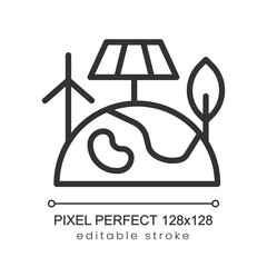 Sticker - Renewable energy pixel perfect linear icon. Clean power generation. Sustainable natural sources. Thin line illustration. Contour symbol. Vector outline drawing. Editable stroke. Poppins font used